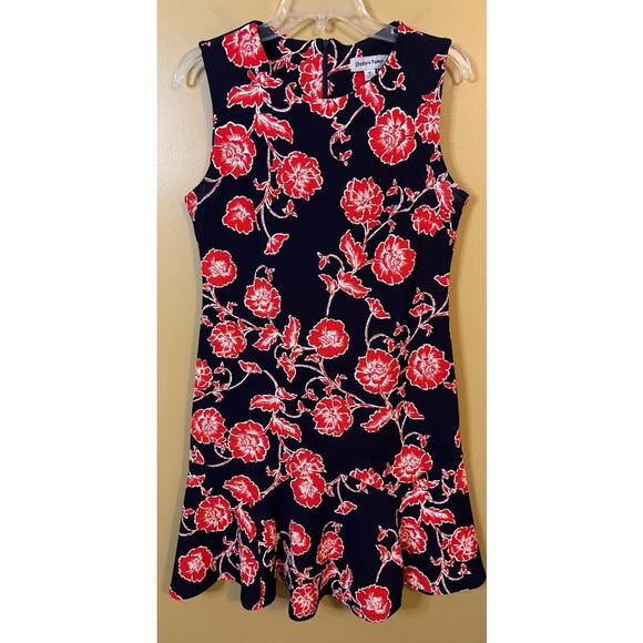 Shelby & Palmer Navy Red Floral Fit & Flare Dress - Size 10 - Picture 1 of 8